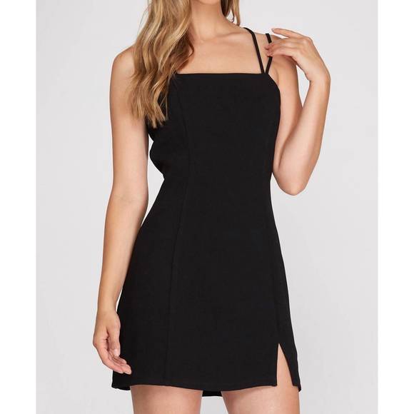 NEW SHE + SKY strappy back detail mini dress in black - Picture 1 of 3